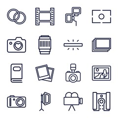 Set of 16 photography outline icons