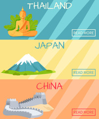 Thailand Japan China Web Banner with Elements