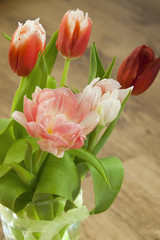 tulips bouquet with rose red and white flowers