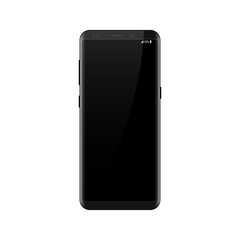 Realistic smartphone black cellphone. Easy place image into screen smartphone with shiny layer. Vector cell phone isolated on white.