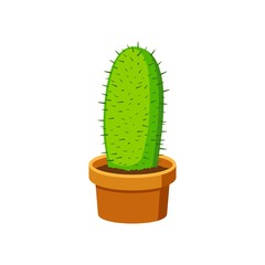 Cactus in flower pot in flat style isolated on white background. Home plant