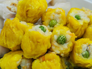 Chinese steamed dumplings, dimsum. Closed up view