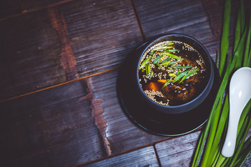 Soybean soup top view
