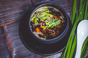 Soybean soup top view
