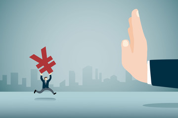 Obraz premium Big hand stop Yen money from small man