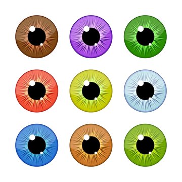Human eyeballs iris pupils set isolated on white background. Colorful eyes