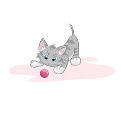 Illustration cute kitten playing with ball