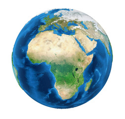 Earth Globe Africa View isolated on white background (Elements of this image furnished by NASA)