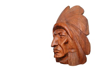 Wood head Indian on white background