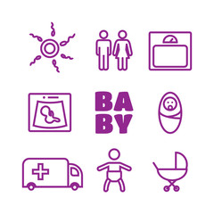 Medicine and pregnancy. Baby icons set