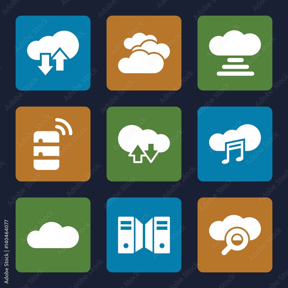 Poster set of 9 computing filled icons