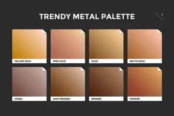 Fotobehang Gold, copper and bronze gradient template. Collection palette of colorful metallic gradient illustrations for backgrounds and textures. Realistic metallic squares palettes. Vector Illustration © foxysgraphic