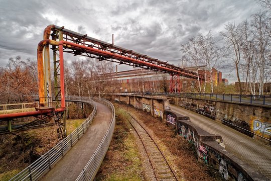 Pipeline and tracks at an old industrial site