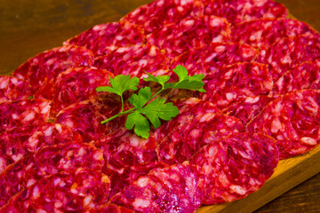 Salami board dish - spanish tapas