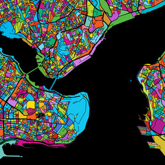 Istanbul Colorful Vector Map on Black