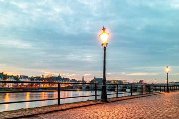 Evening view of the east side of the Dutch river Maas in Maastricht