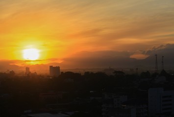 sunrise sky in the morning and silhouette building in city  colorful nature. with copy space for add text