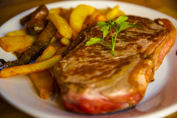Tasty garnished meat steak