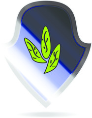 Vector drawing is sewn, logo, icons on the theme of ecology, symbol of water pollution, sky, plants