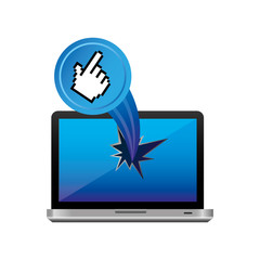 blue computer hand cursor with hole icon, vector illustraction design