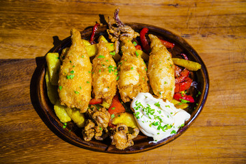 Deep fried squids typical spanish tapas