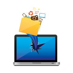 yellow computer file with technological icons and hole, vector illustraction design