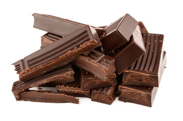 Dark chocolate on a white background