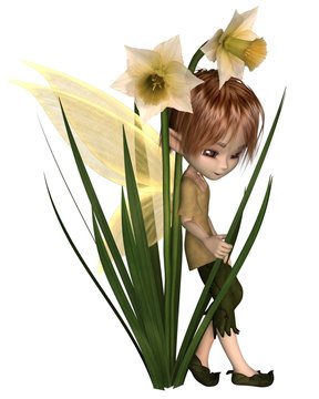 Cute Toon Daffodil Fairy Boy - fantasy illustration