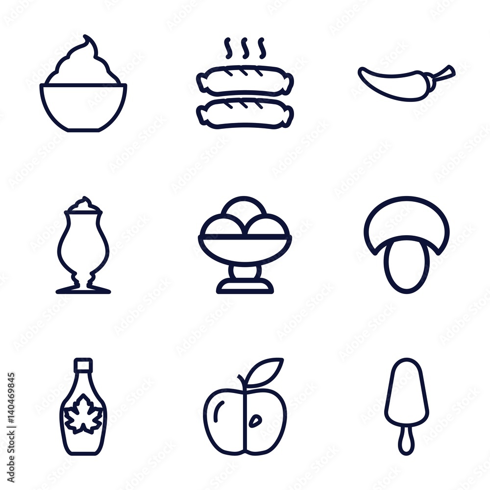 Sticker set of 9 tasty outline icons