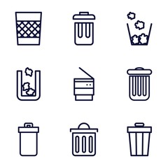 Set of 9 dustbin outline icons