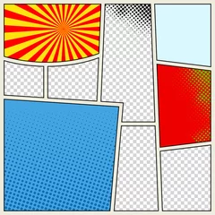 Peel and stick wallpaper Pop Art Comics book background in different colors. Blank template background. Pop-art style