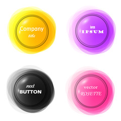 3D like circular colorful frame or rosette. Abstract round shaped vector labels, banners, buttons, signs or badges. Stock illustration set of templates isolated on white background.