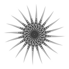 Fantastic abstract line geometrical flower, rosette or symmetrical ornament in black and white colors. Radial design element. Vector illustration. Contrast background element. Geometric artwork.