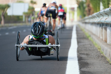 Wheelchair race cycling race triathlon participant, para triathlete