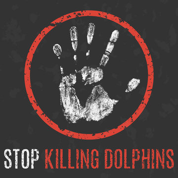 Vector. Social problems of humanity. Stop killing dolphins.