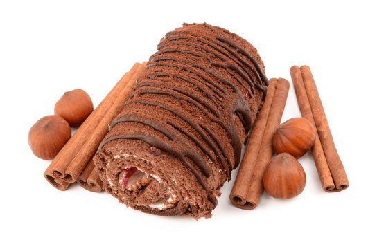 chocolate roll with cherries