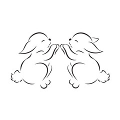 black outline of two rabbits isolated on white background