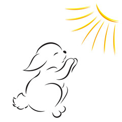 black outline of rabbit under sun isolated on white background