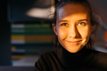 Portrait of business woman in cafe interior