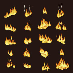 Fire Flame Signs Collection on Dark Background