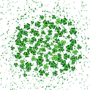 St. Patricks Day background with shamrock and green confetti
