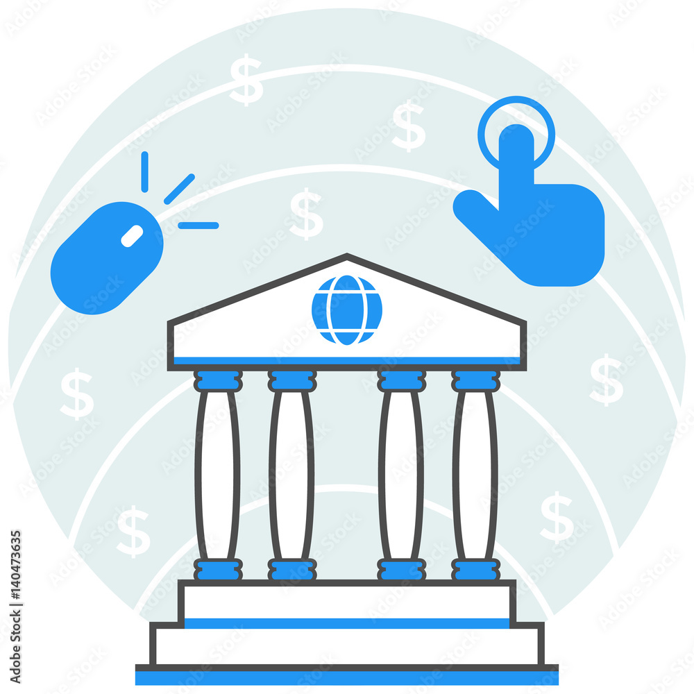 Poster Online Banking - Infographic Icon Elements from Online Services Set. Flat Thin Line Icon Pictogram for Website and Mobile Application Graphics.
