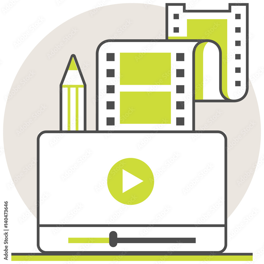 Aufkleber video tutorial - infographic icon elements from online education set. flat thin line icon pictogram 