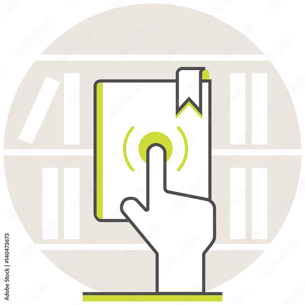 Poster online library - infographic icon elements from online education set. flat thin line icon pictogram 