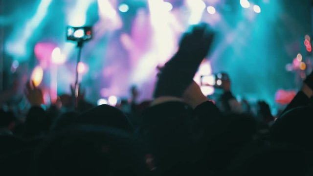 Concert Crowd At Music Festival Hands Up