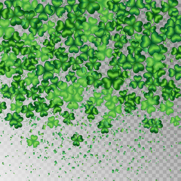 Shamrocks on a transparent background falling from the top to decorate St. Patrick
