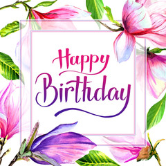 Fototapeta premium Wildflower magnolia flower frame in a watercolor style isolated.