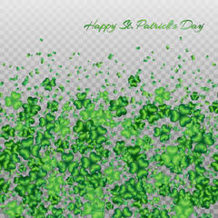 St. Patricks Day background with a pattern of shamrocks on a transparent backdrop
