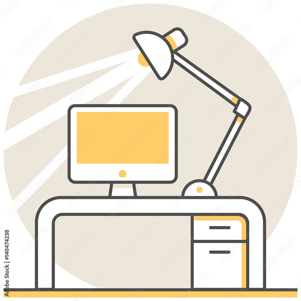 Poster working room - infographic icon elements from interior design set. flat thin line icon pictogram for