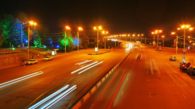a view of the highway at night